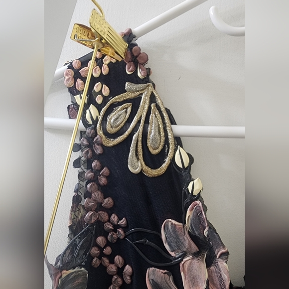 Vintage Ema Savahl Black Floral Embroidered V-Neck Dress, Small. - Picture 8 of 16